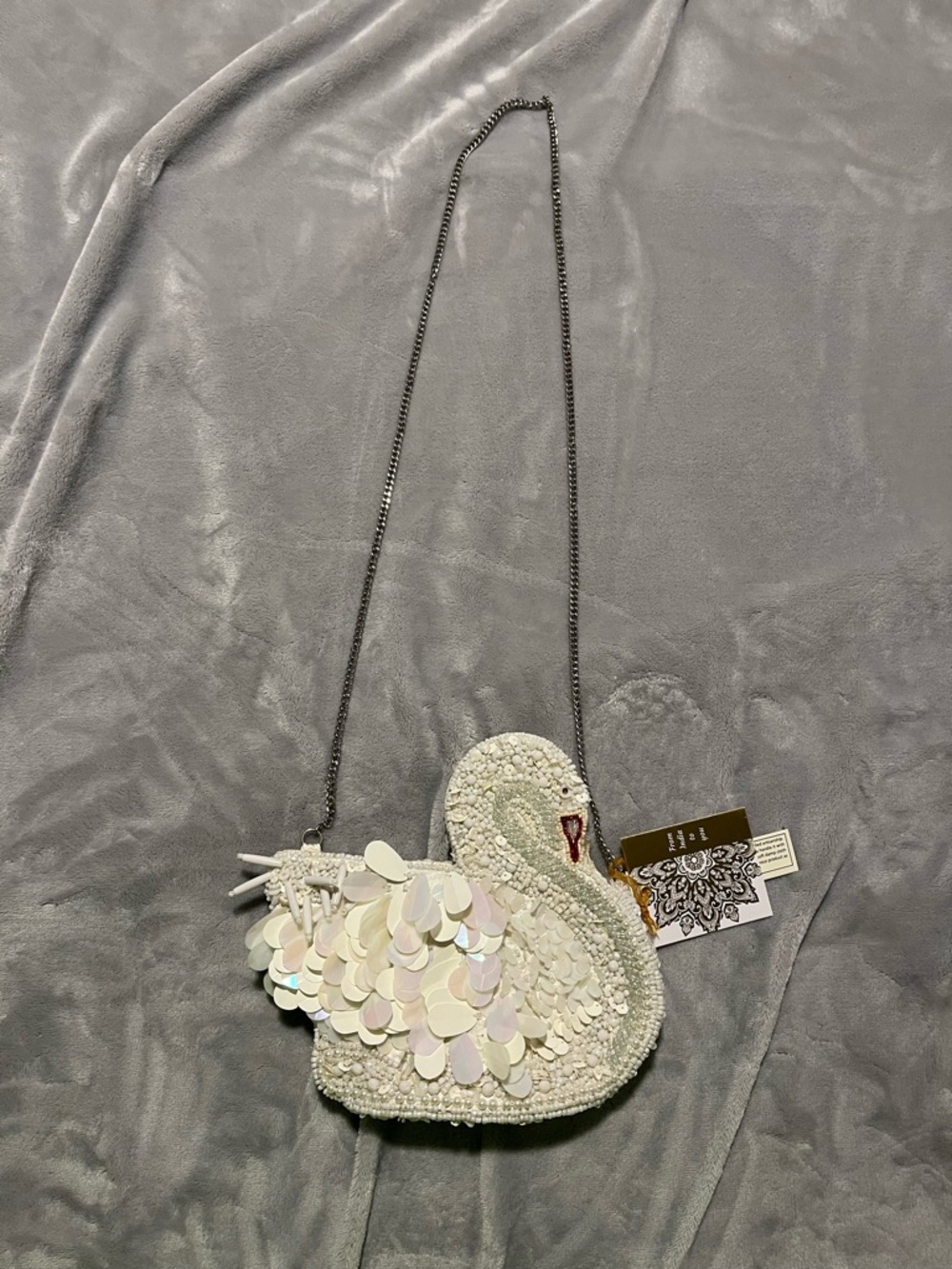 White Swan Sequin and Beaded Crossbody